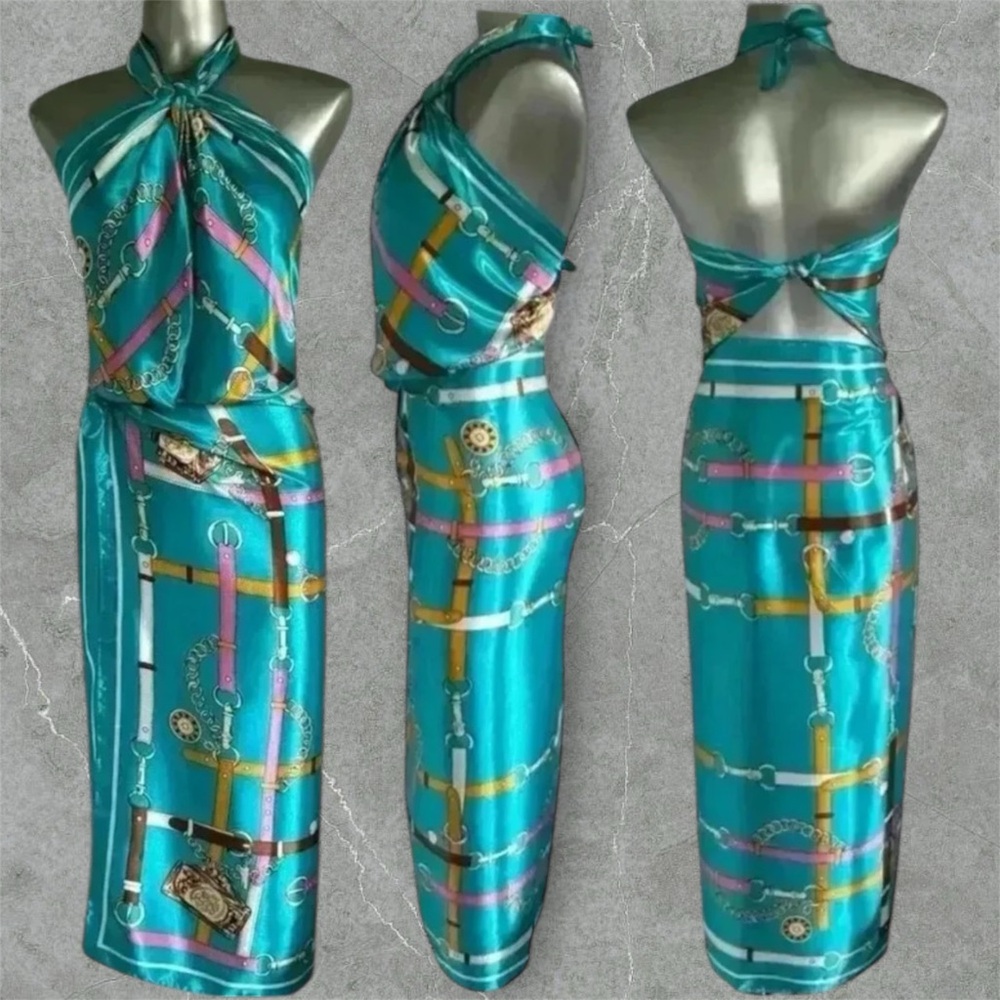 🆕Luxury Satin Scarf Top &  Wrap Skirt